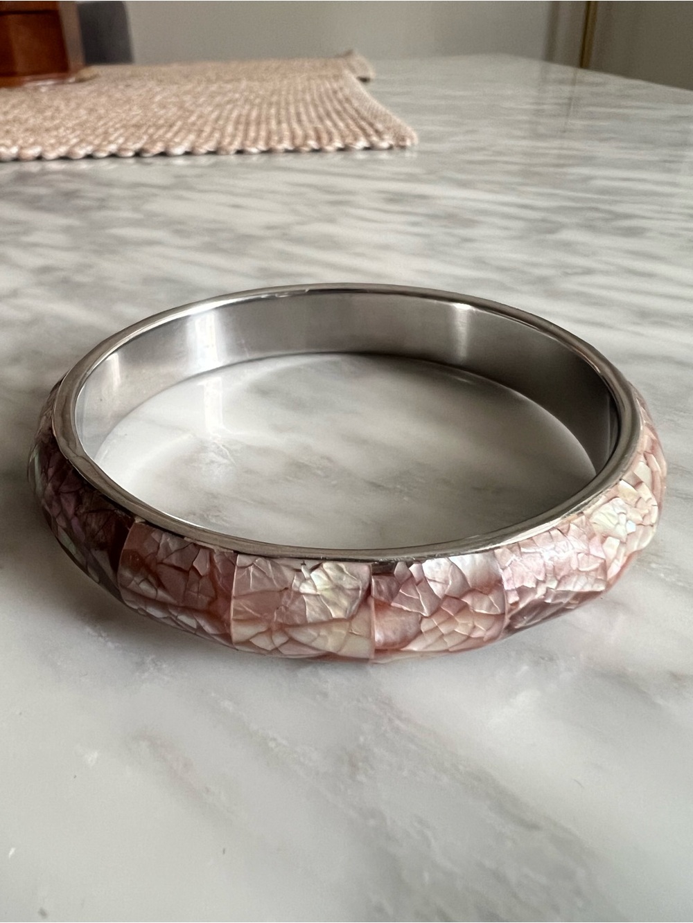 Mother-of-Pearl Pink Inlay Bangle Bracelet